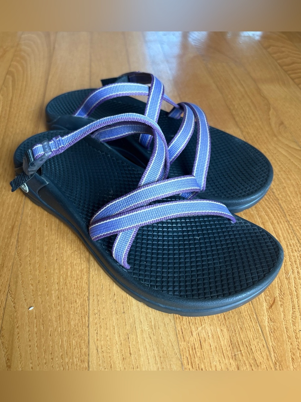 Chaco Zong Sandals Slides Backless No Toe Loop Purple Black Strappy Womens Sz 7